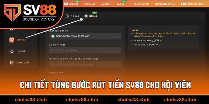 Hướng dẫn chi tiết từng bước rút tiền SV88 cho hội viên